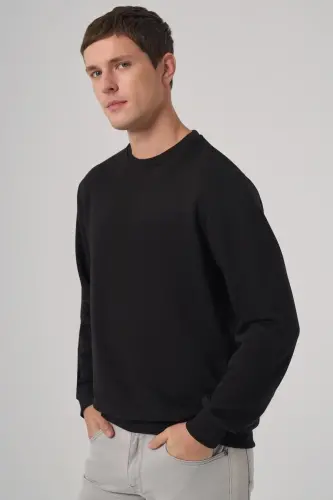 Modazone Erkek Siyah Basic Bisiklet Yaka Sweatshirt - MORVEN (1)