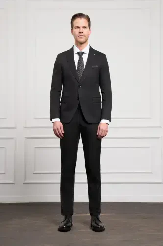 Modazone Erkek Siyah Basic Jakar Desen Slim Fit Sivri Yaka Takım Elbise - MORVEN (1)