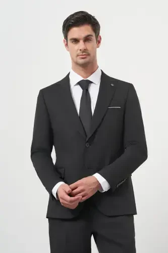 Modazone Erkek Siyah Basic Jakar Desen Slim Fit Sivri Yaka Takım Elbise - 3