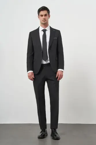Modazone Erkek Siyah Basic Jakar Desen Slim Fit Sivri Yaka Takım Elbise - 4