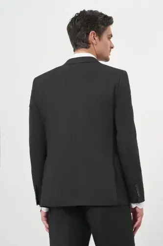 Modazone Erkek Siyah Basic Jakar Desen Slim Fit Sivri Yaka Takım Elbise - 5