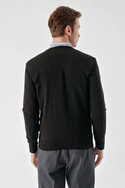 Morven Erkek Siyah Basic V Yaka Dynamic Fit Rahat Kesim Triko - 6