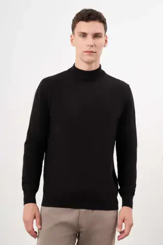 Morven Erkek Siyah Basic Yarım Balıkçı Yaka Dynamic Fit Rahat Kesim Triko 