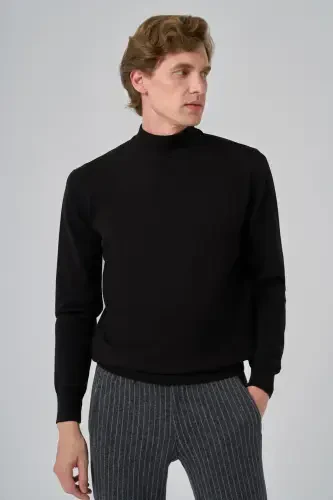 Morven Erkek Siyah Basic Yarım Balıkçı Yaka Dynamic Fit Rahat Kesim Triko - 3