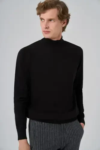 Morven Erkek Siyah Basic Yarım Balıkçı Yaka Dynamic Fit Rahat Kesim Triko - 4