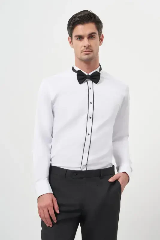 Morven Erkek Siyah Biyeli Slim Fit Ata Yaka Gömlek - 2