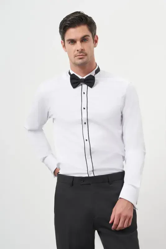 Morven Erkek Siyah Biyeli Slim Fit Ata Yaka Gömlek - 3