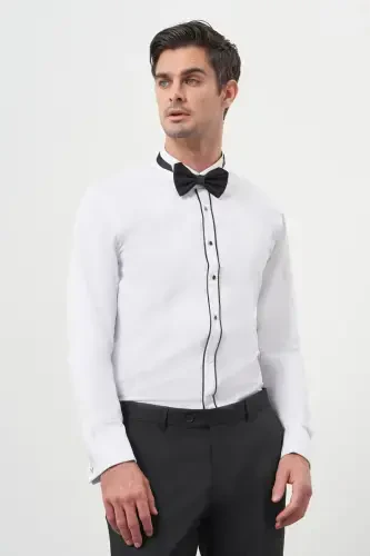 Morven Erkek Siyah Biyeli Slim Fit Ata Yaka Gömlek - 4