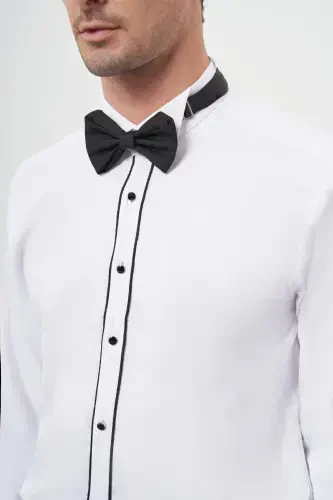 Morven Erkek Siyah Biyeli Slim Fit Ata Yaka Gömlek - 5