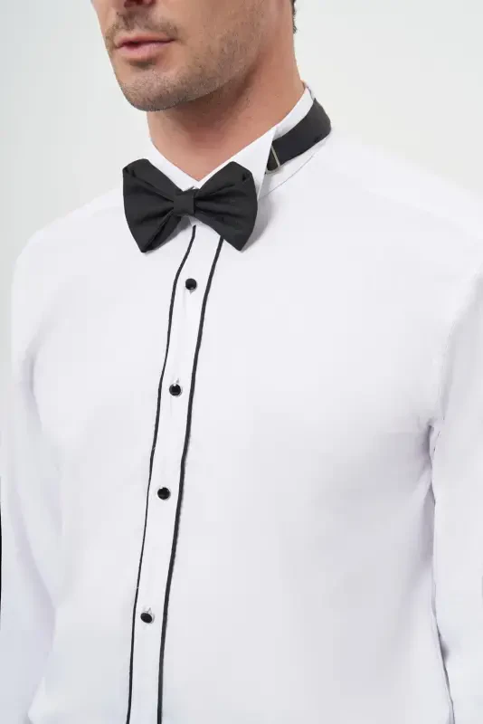 Morven Erkek Siyah Biyeli Slim Fit Ata Yaka Gömlek - 5