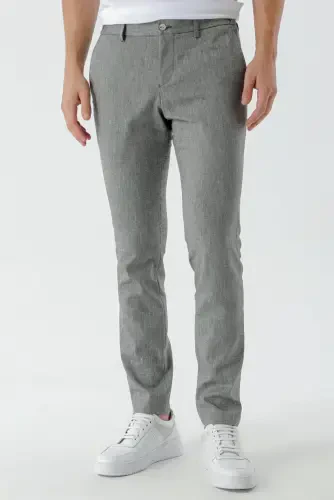 Morven Erkek Siyah Bond Desenli Poliviskon-Keten Slim Fit Pantolon - MORVEN (1)