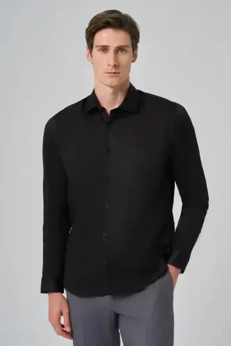 Morven Erkek Siyah Dynamic Fit Sert Yaka Gömlek 