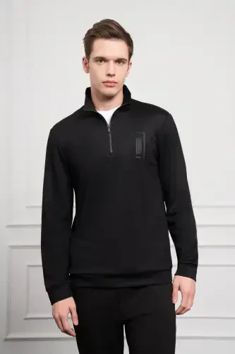 Morven Erkek Siyah Femuarlı Bato Yaka Dynamic Fit Rahat Kesim Sweatshirt - MORVEN (1)