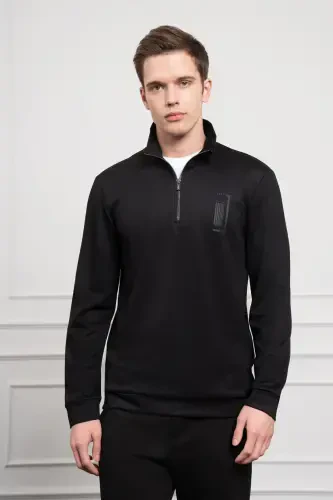 Morven Erkek Siyah Femuarlı Bato Yaka Dynamic Fit Rahat Kesim Sweatshirt - 3
