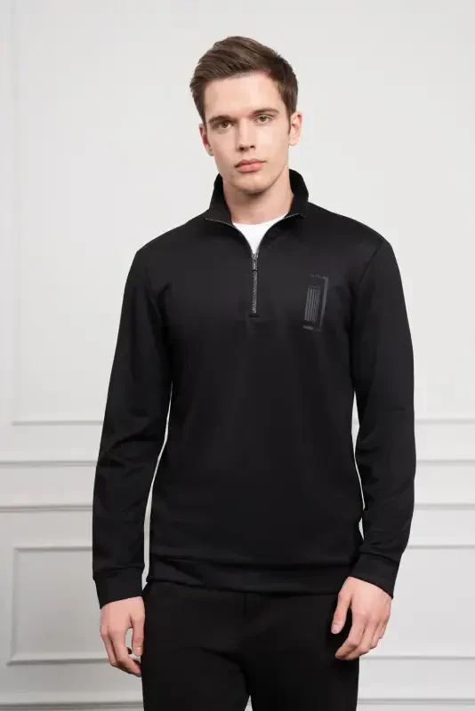 Morven Erkek Siyah Femuarlı Bato Yaka Dynamic Fit Rahat Kesim Sweatshirt - 3
