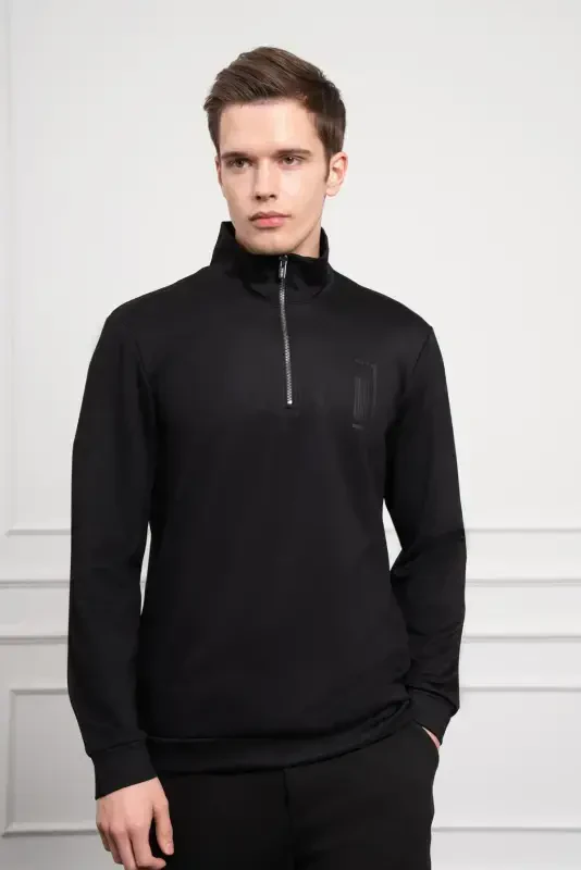Morven Erkek Siyah Femuarlı Bato Yaka Dynamic Fit Rahat Kesim Sweatshirt - 4