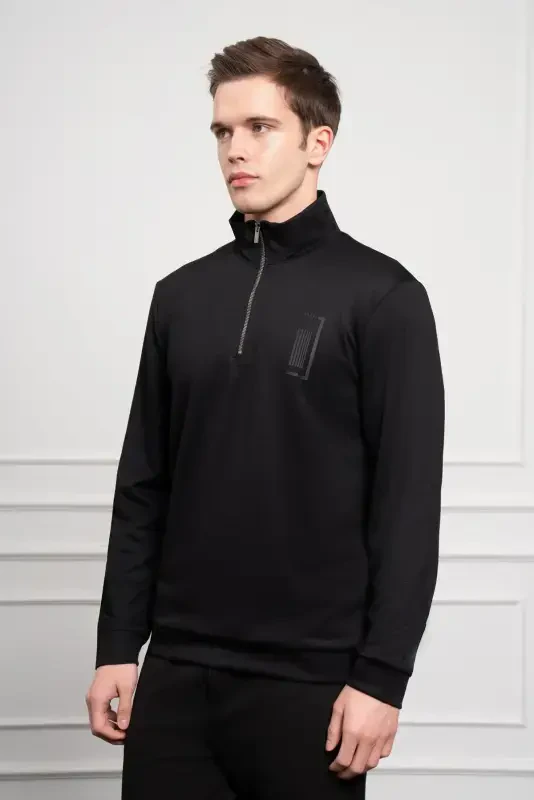 Morven Erkek Siyah Femuarlı Bato Yaka Dynamic Fit Rahat Kesim Sweatshirt - 5