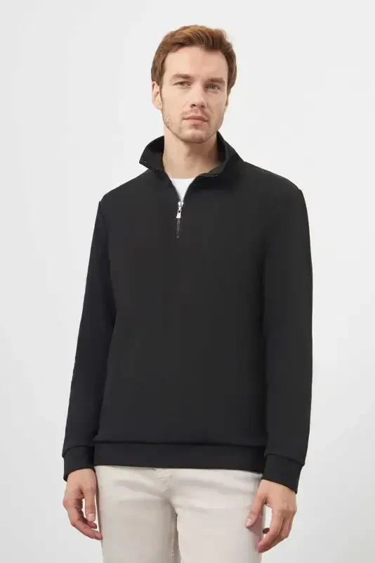 Morven Erkek Siyah Fermuarlı Bato Yaka Sweat-Shirt - 2
