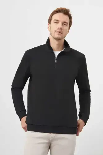 Morven Erkek Siyah Fermuarlı Bato Yaka Sweat-Shirt - 3