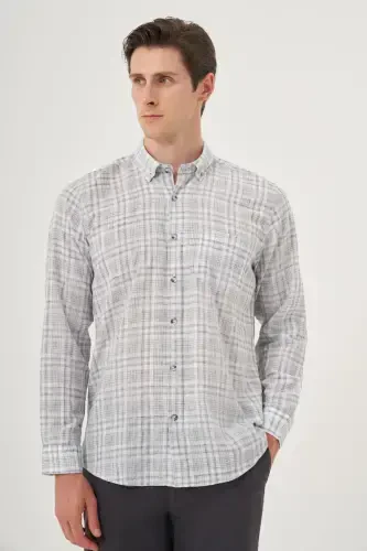 Morven Erkek Siyah Keten Trend Regular Fit Dğmeli Yaka Gömlek - MORVEN (1)