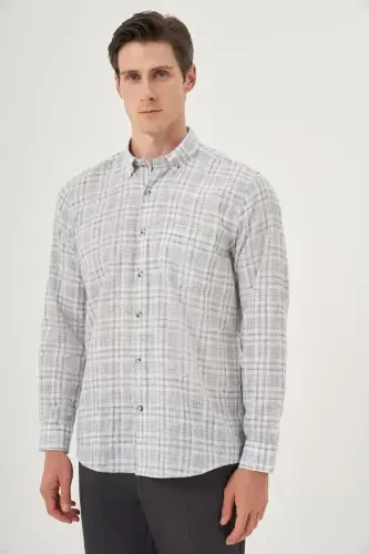 Morven Erkek Siyah Keten Trend Regular Fit Dğmeli Yaka Gömlek - 3