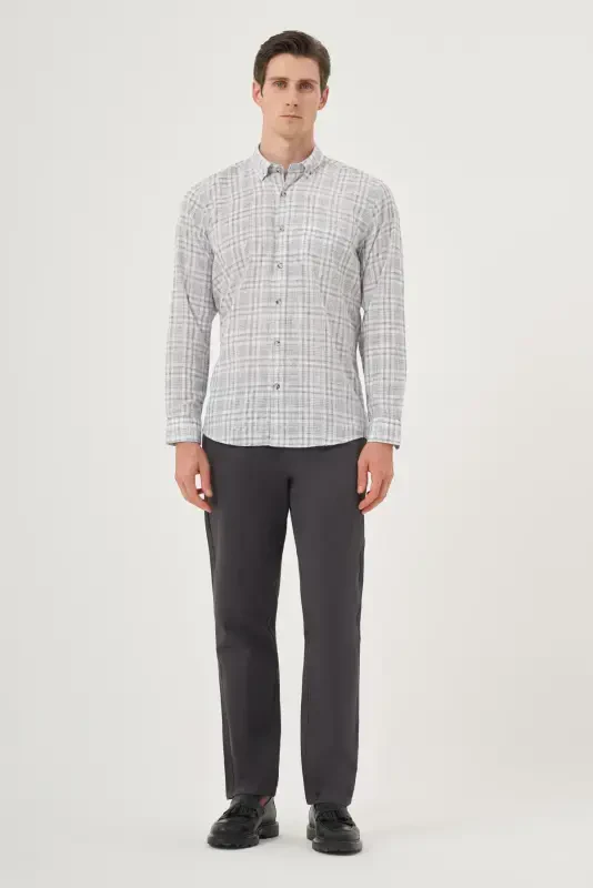 Morven Erkek Siyah Keten Trend Regular Fit Dğmeli Yaka Gömlek - 4