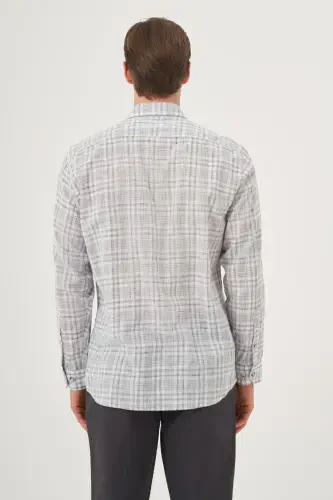 Morven Erkek Siyah Keten Trend Regular Fit Dğmeli Yaka Gömlek - 5