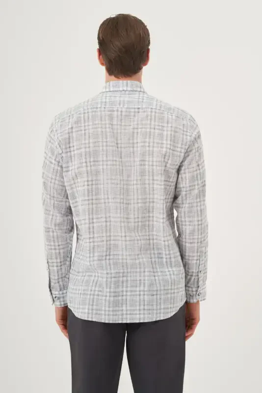 Morven Erkek Siyah Keten Trend Regular Fit Dğmeli Yaka Gömlek - 5