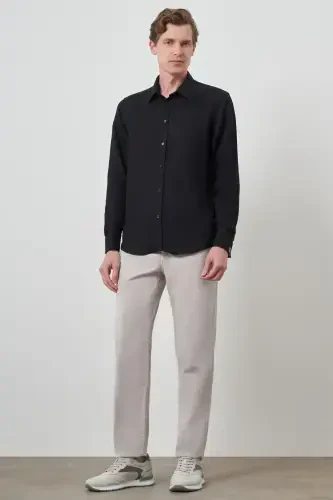 Morven Erkek Siyah Manşetli Slim Fit Sert Yaka Gömlek - 2