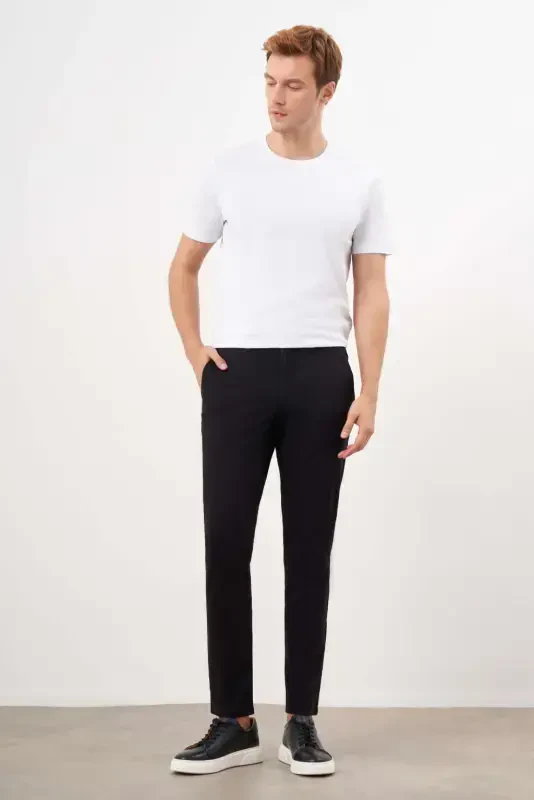 Morven Erkek Siyah Mevsimlik Pamuk Yan Cep Slim Fit Chino Pantolon - 5