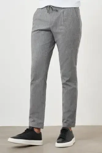 Morven Erkek Siyah Pamuk Keten Trend İpli Jogger Slim Fit Spor Pantolon - MORVEN (1)