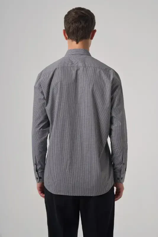 Morven Erkek Siyah Pamuk Trend Pitikareli Regular Fit Düğmeli Yaka Gömlek - 5