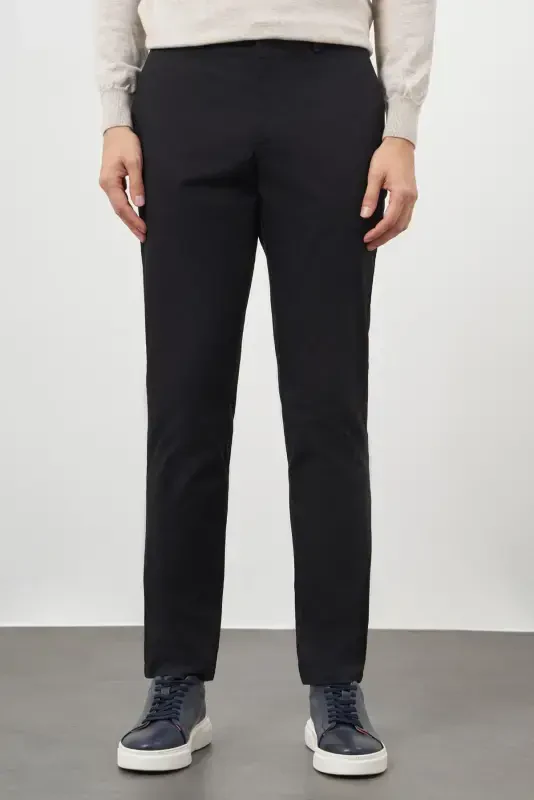 Morven Erkek Siyah Pamuk Yan Cep Slim Fit Chino Pantolon - 2