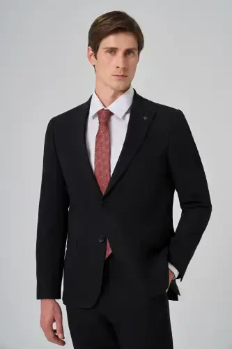 Morven Erkek Siyah Poliviskon Basic Slim Fit Sivri Yaka Takım Elbise - MORVEN (1)
