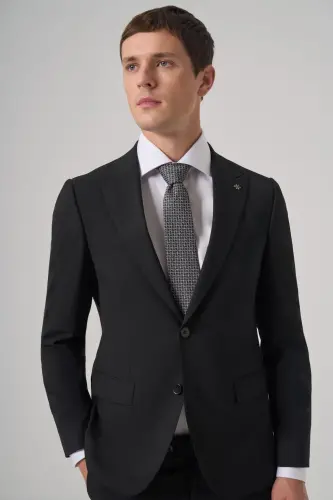 Morven Erkek Siyah Poliviskon Basic Slim Fit Sivri Yaka Takım Elbise - MORVEN (1)