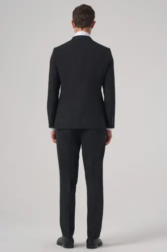 Morven Erkek Siyah Poliviskon Basic Slim Fit Sivri Yaka Takım Elbise - 5