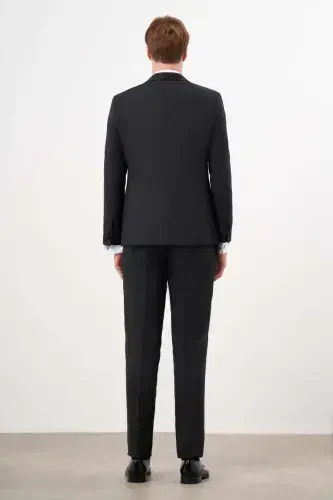 Modazone Erkek Siyah Poliviskon Ceromonia Jakar Desen Slim Fit Şal Çıkma Yaka Damatlık - 5