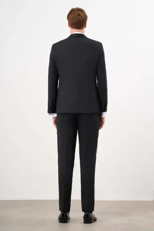 Modazone Erkek Siyah Poliviskon Ceromonia Jakar Desen Slim Fit Şal Çıkma Yaka Damatlık - 5