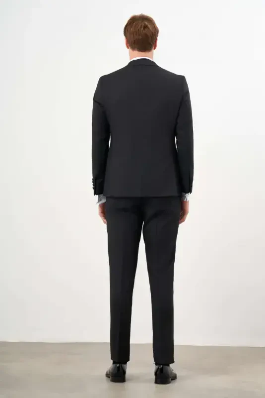 Modazone Erkek Siyah Poliviskon Ceromonia Jakar Desen Slim Fit Sivri Çıkma Yaka Damatlık - 6
