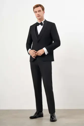 Morven Erkek Siyah Poliviskon Ceromonia Santorini Slim Fit Şal Yaka Damatlık - 4