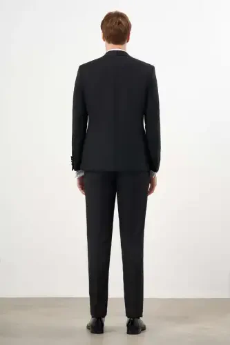 Morven Erkek Siyah Poliviskon Ceromonia Santorini Slim Fit Şal Yaka Damatlık - 5