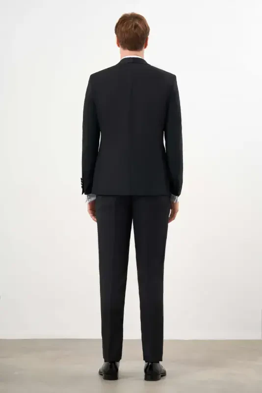 Morven Erkek Siyah Poliviskon Ceromonia Santorini Slim Fit Şal Yaka Damatlık - 5