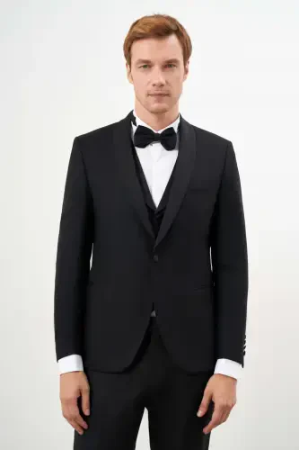 Modazone Erkek Siyah Poliviskon Ceromonia Santorini Slim Fit Şal Yaka Damatlık - MORVEN (1)
