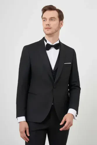 Modazone Erkek Siyah Poliviskon Ceromonia Santorini Slim Fit Şal Yaka Damatlık - 4