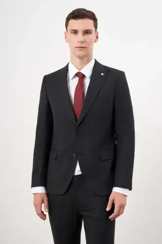 Morven Erkek Siyah Poliviskon Trend Desenli Slim Fit Sivri Yaka Takım Elbise - 1