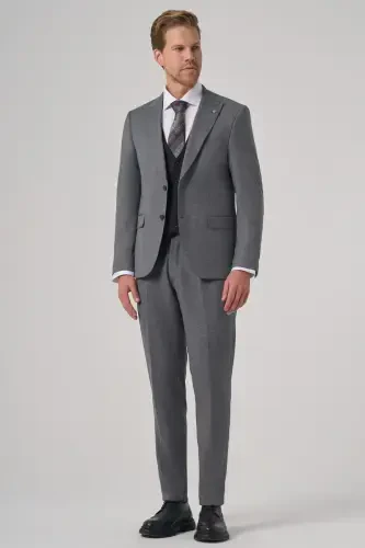 Morven Erkek Siyah Poliviskon Trend Desenli Slim Fit Yelekli Kombinli Takım Elbise - 4