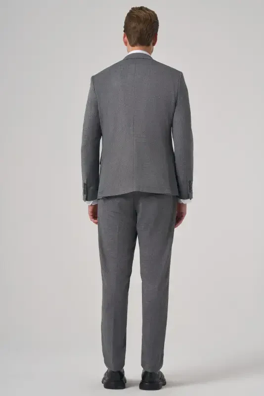 Morven Erkek Siyah Poliviskon Trend Desenli Slim Fit Yelekli Kombinli Takım Elbise - 5