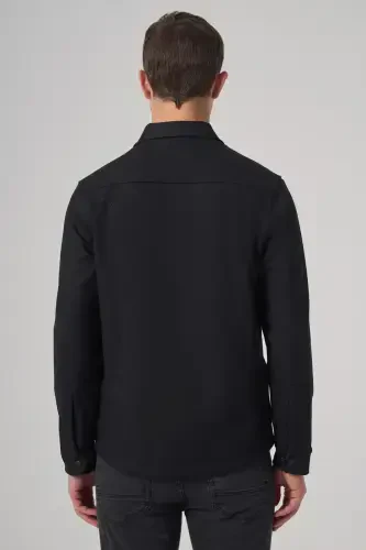Morven Erkek Siyah Poliviskon Trend Düz Dynamic Fit Worker Gömlek Ceket - 5