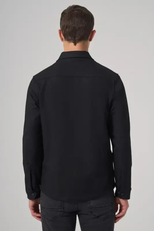 Morven Erkek Siyah Poliviskon Trend Düz Dynamic Fit Worker Gömlek Ceket - 5