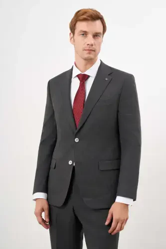 Modazone Erkek Siyah Poliviskon Trend Ekoseli Dynamic Fit Mono Yaka Takım Elbise 